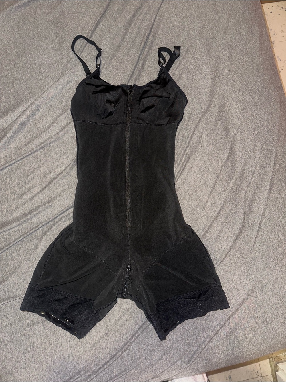 Black Women's Shapewear Bodysuit with Lace Trim